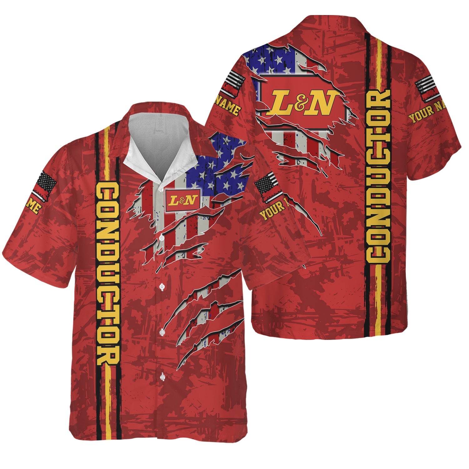 Railspirit Personalized Louisville and Nashville Railroad Hawaiian Shirt USA Flag Claw Art with Custom Job L&N Train Shirt