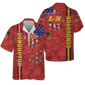 Railspirit Personalized Louisville and Nashville Railroad Hawaiian Shirt USA Flag Claw Art with Custom Job L&N Train Shirt