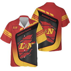 Railspirit Personalized Louisville and Nashville Railroad Hawaiian Shirt Ripped Texture Style L&N Train Shirt For Railroad Fanatic