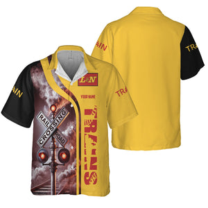 Railspirit Custom Name Louisville and Nashville Railroad Hawaiian Shirt Railroad Crossing Sign L&N Printed Train Shirt