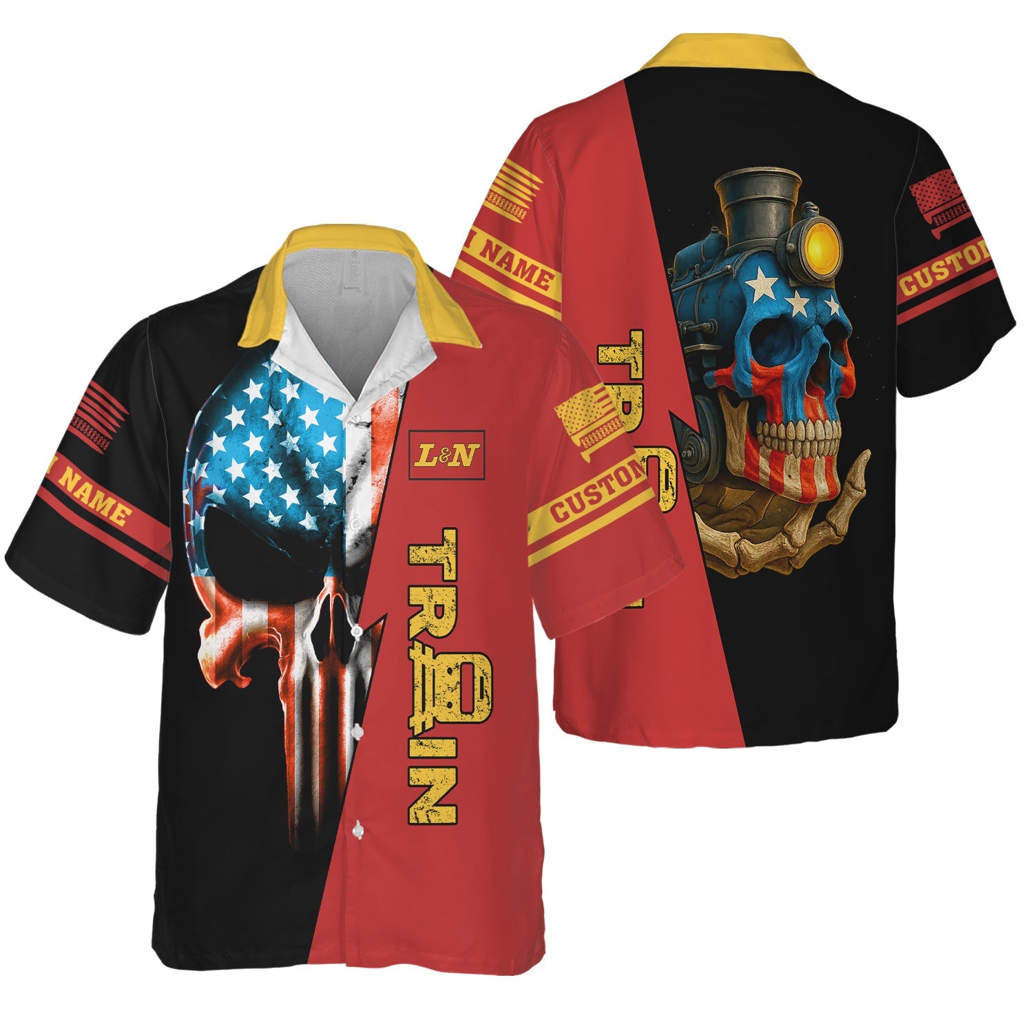 Railspirit Personalized Louisville and Nashville Railroad Hawaiian Shirt Train Skull American Flag L&N Shirt All Over Print