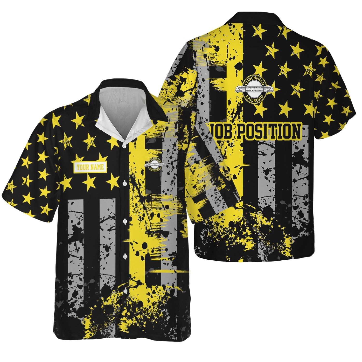 Railspirit Personalized Clinchfield Railroad Hawaiian Shirt Artistic Paint American Flag Style Train Shirt
