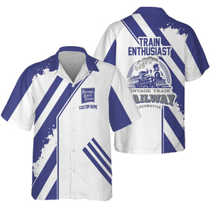 Railspirit Personalized New York, Chicago and St. Louis Railroad Hawaiian Shirt Locomotive Design Nickel Plate Road Train Shirt for Train Enthusiast