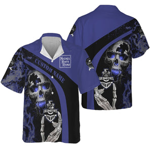 Railspirit Personalized New York, Chicago and St. Louis Railroad Hawaiian Shirt Flame Skull Design Nickel Plate Road Train Shirt for Locomotive Fans