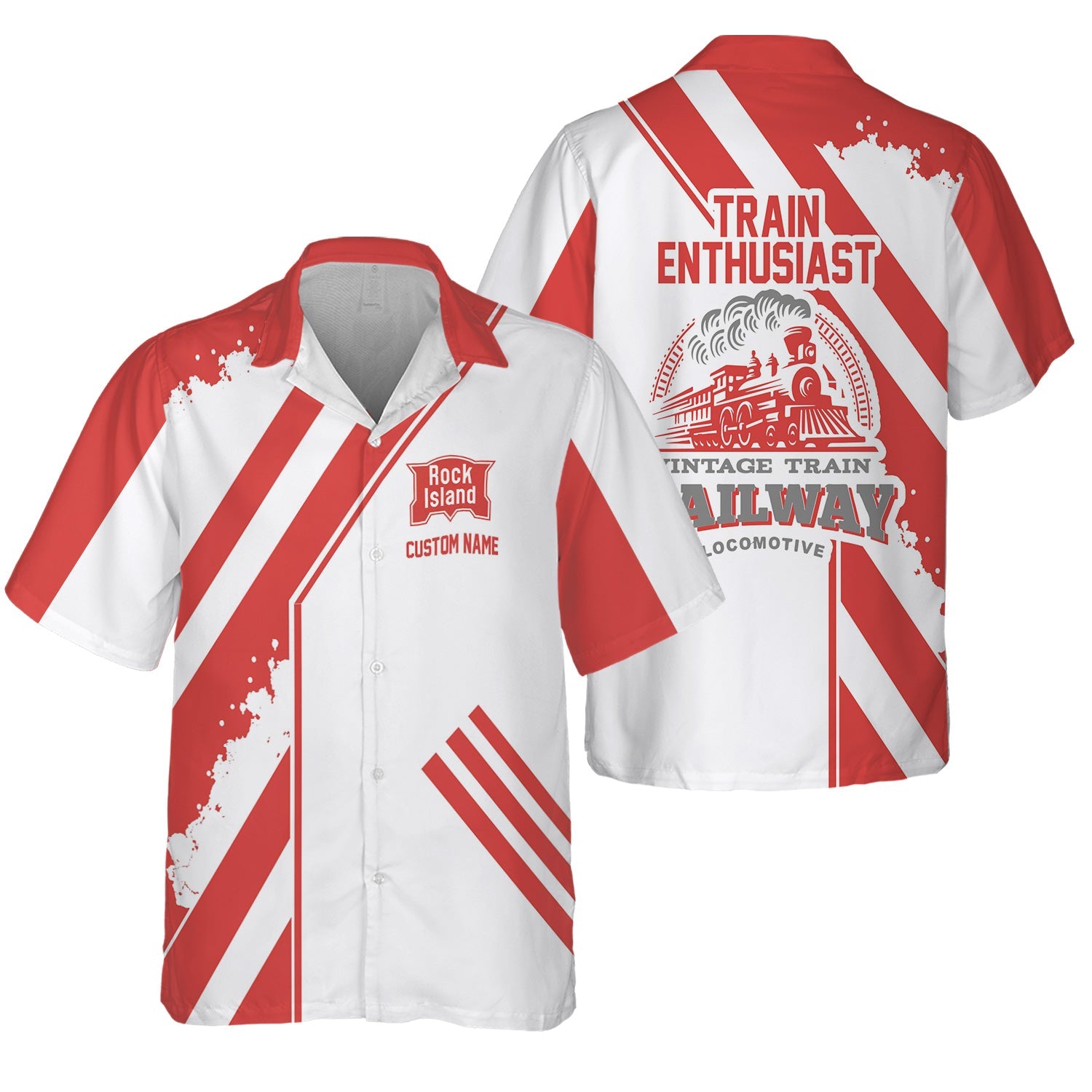 Railspirit Personalized Chicago, Rock Island and Pacific Railroad Hawaiian Shirt Locomotive Design Rock Island Railroad Train Shirt