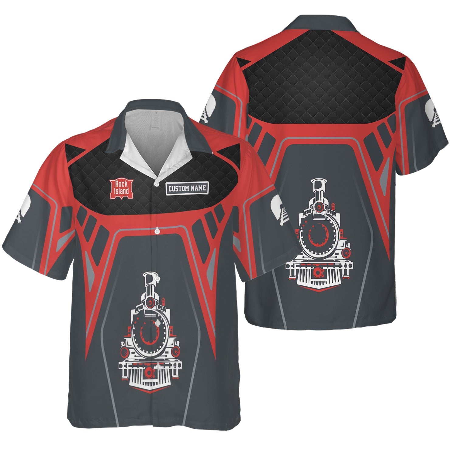 Railspirit Personalized Chicago, Rock Island and Pacific Railroad Hawaiian Shirt Steam Locomotive Engine Graphic Rock Island Railroad Train Shirt
