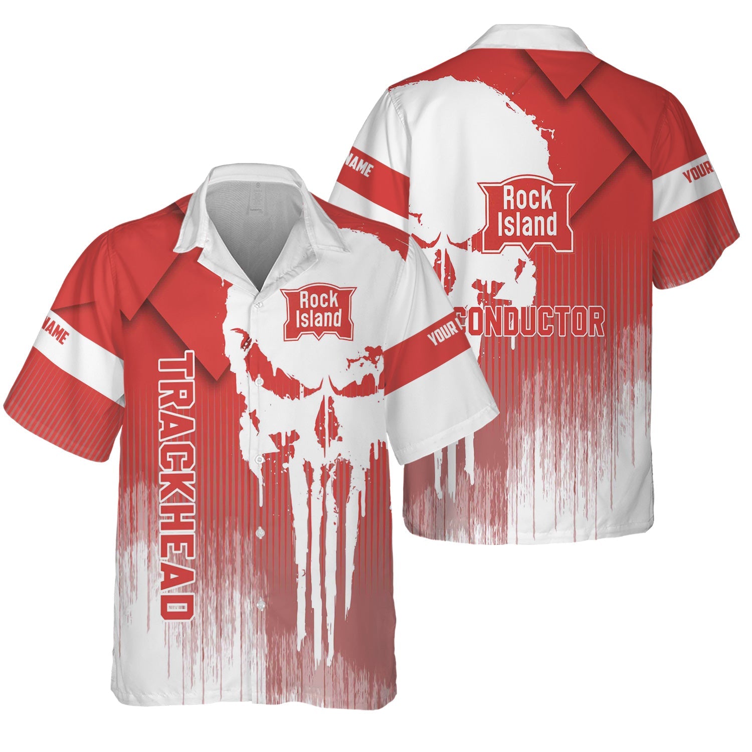 Railspirit Personalized Chicago, Rock Island and Pacific Railroad Hawaiian Shirt Skull Design with Custom Job Rock Island Railroad Train Shirt
