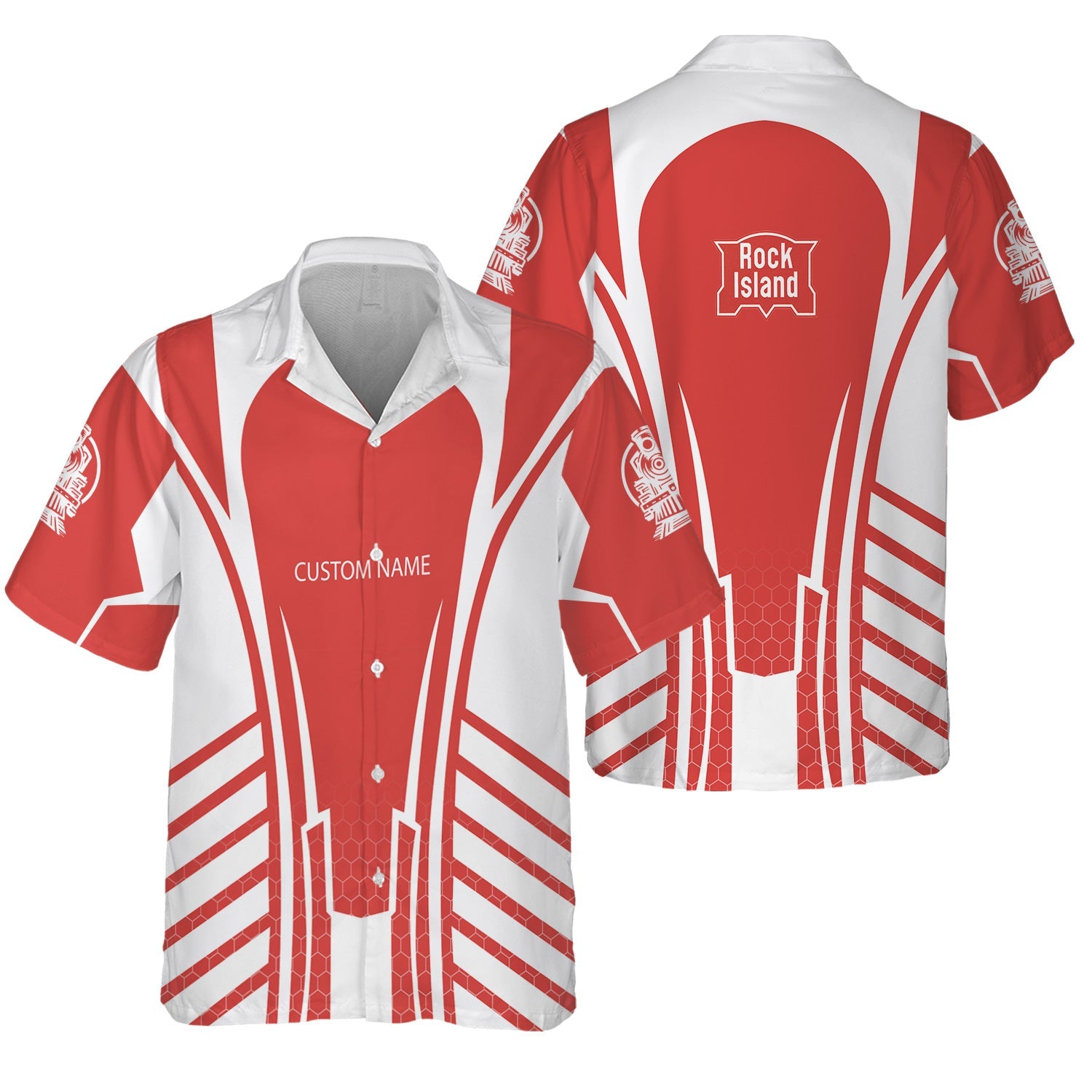 Railspirit Personalized Chicago, Rock Island and Pacific Railroad Hawaiian Shirt Striped Railroad Style Rock Island Railroad Train Shirt