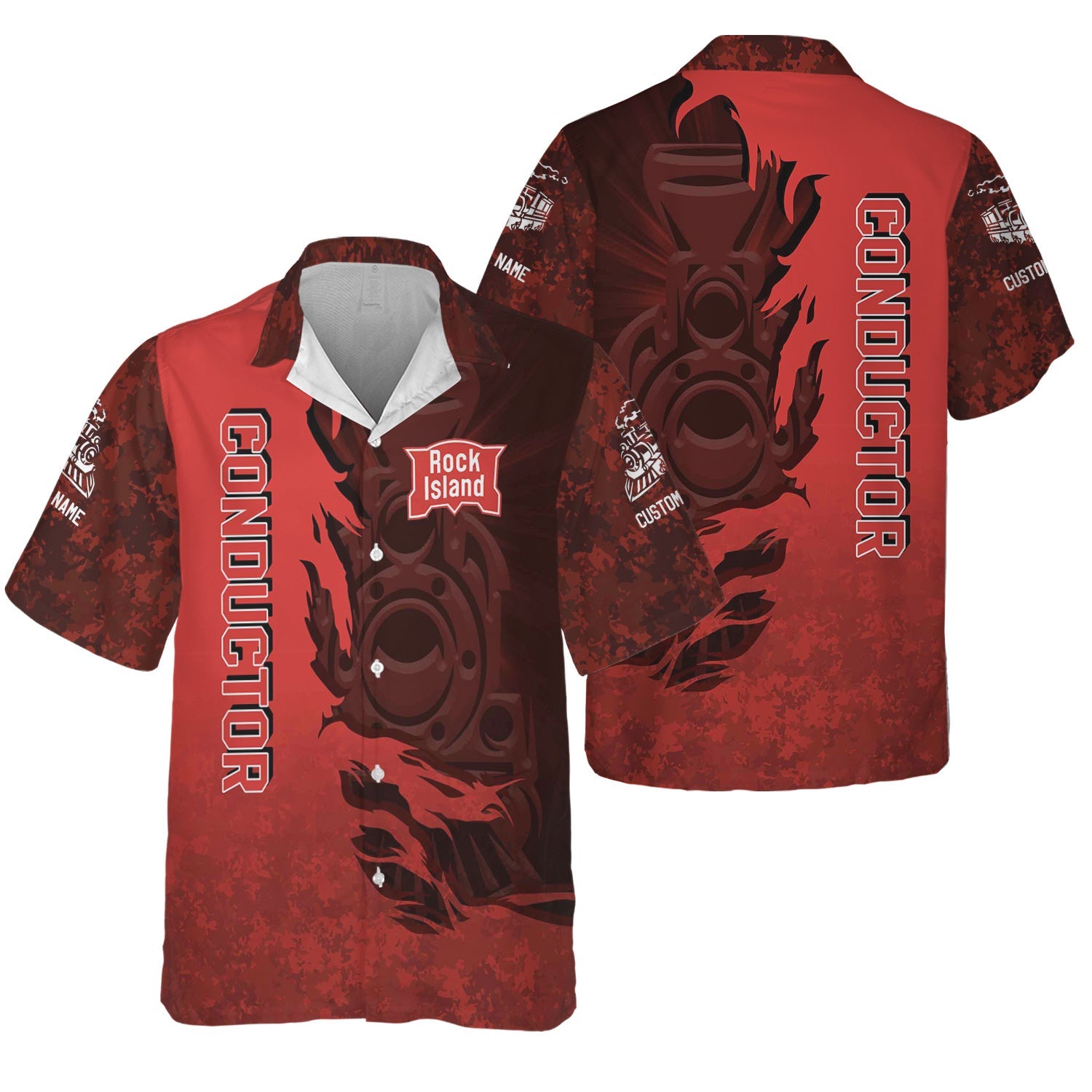 Railspirit Personalized Chicago, Rock Island and Pacific Railroad Hawaiian Shirt Blazing Style with Custom Position Rock Island Railroad Train Shirt