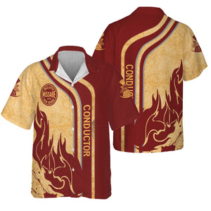 Railspirit Personalized Duluth, Missabe, & Iron Range Railroad Hawaiian Shirt Flame Design with Custom Job Position Train Shirt