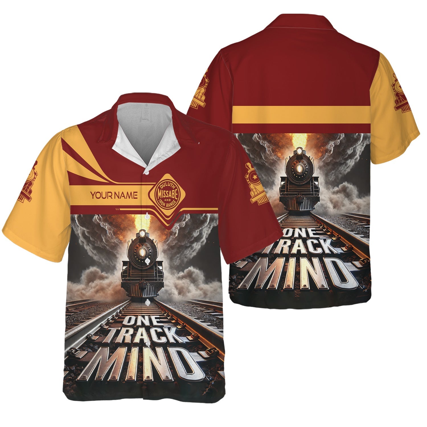 Railspirit Personalized Duluth, Missabe, & Iron Range Railroad Hawaiian Shirt One Track Mind Train Printed Shirt