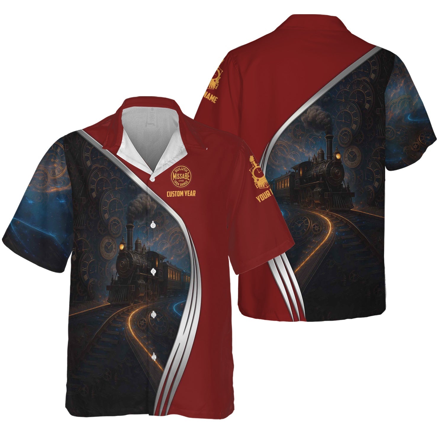 Railspirit Personalized Duluth, Missabe, & Iron Range Railroad Hawaiian Shirt Steampunk Locomotive with Custom Year Train Shirt