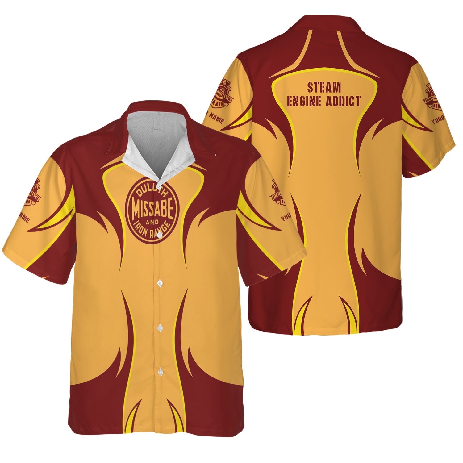 Railspirit Personalized Duluth, Missabe, & Iron Range Railroad Hawaiian Shirt Distinctive Flame Style Shirt For Steam Engine Addict