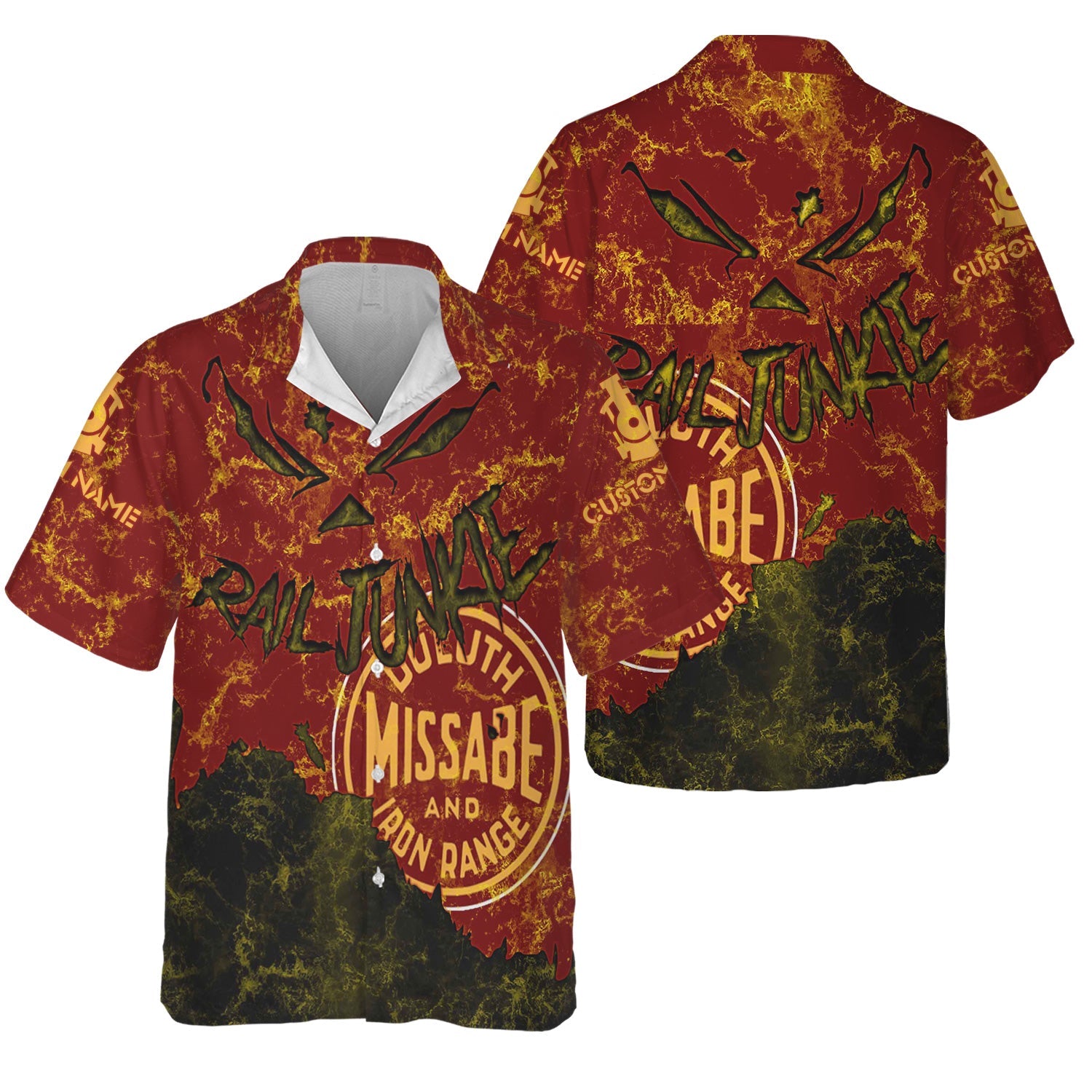 Railspirit Personalized Duluth, Missabe, & Iron Range Railroad Hawaiian Shirt Torn Graphic Style Train Shirt For Rail Junkie
