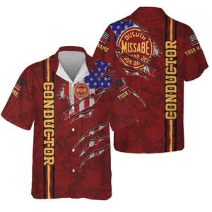Railspirit Personalized Duluth, Missabe, & Iron Range Railroad Hawaiian Shirt USA Flag Claw Art with Custom Job Train Shirt
