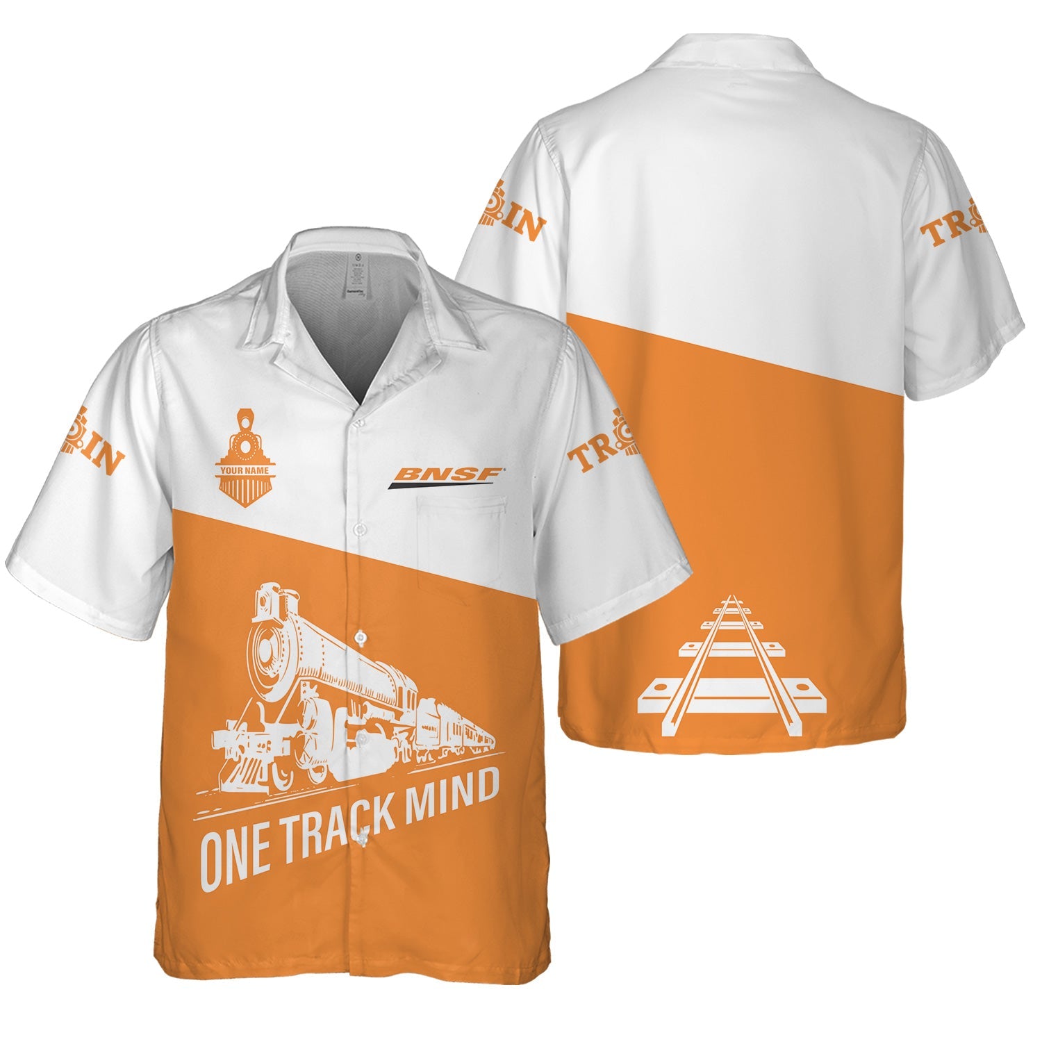 Railspirit Personalized BNSF Railway Hawaiian Shirt One Track Mind Unisex Train Shirt Gift Idea For Train Lover