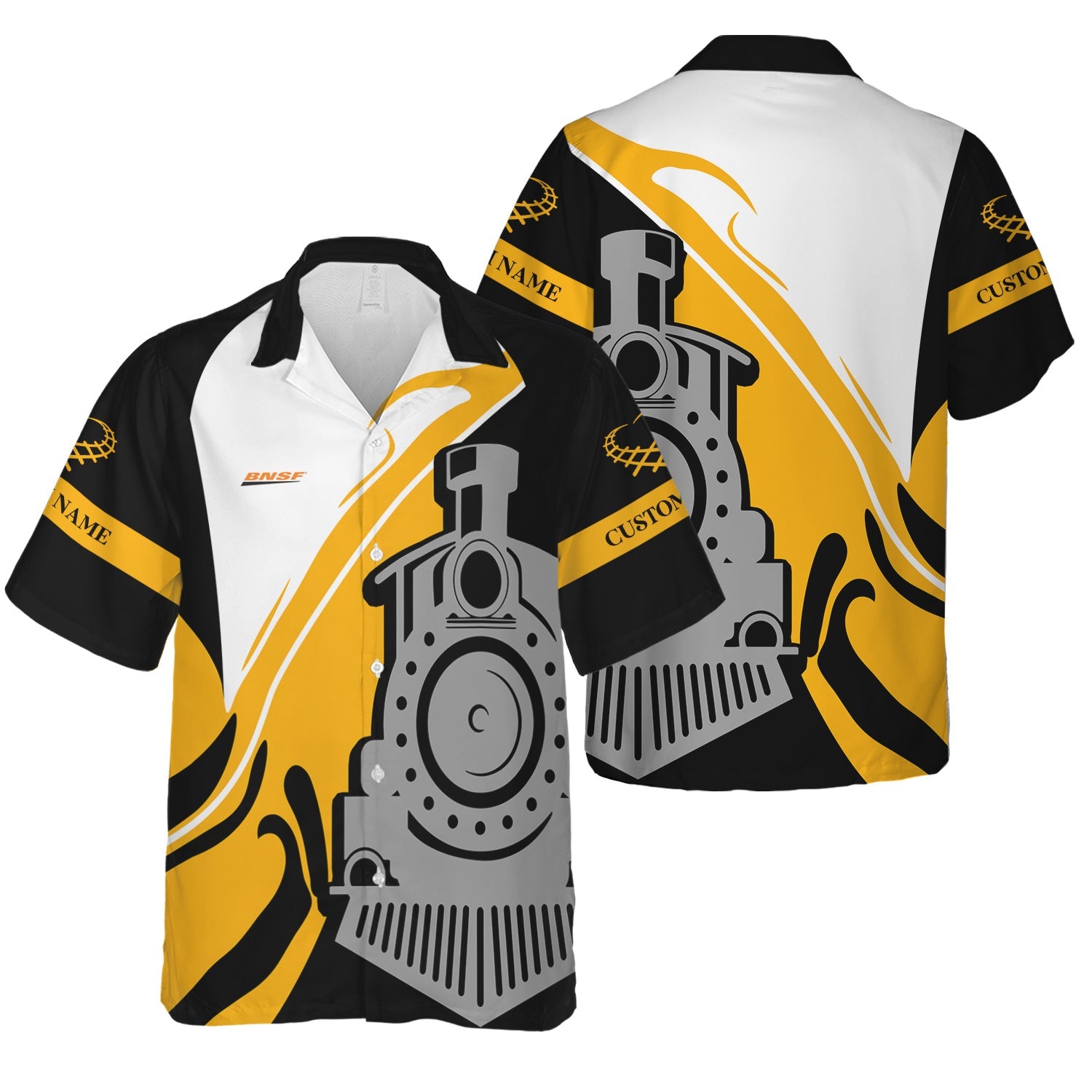 Railspirit Personalized BNSF Railway Hawaiian Shirt Flame-Inspired Style Shirt Gift Idea For Train Lovers