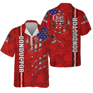 Railspirit Personalized The Chief Santa Fe Railroad Hawaiian Shirt USA Flag Claw Art with Custom Job Train Shirt