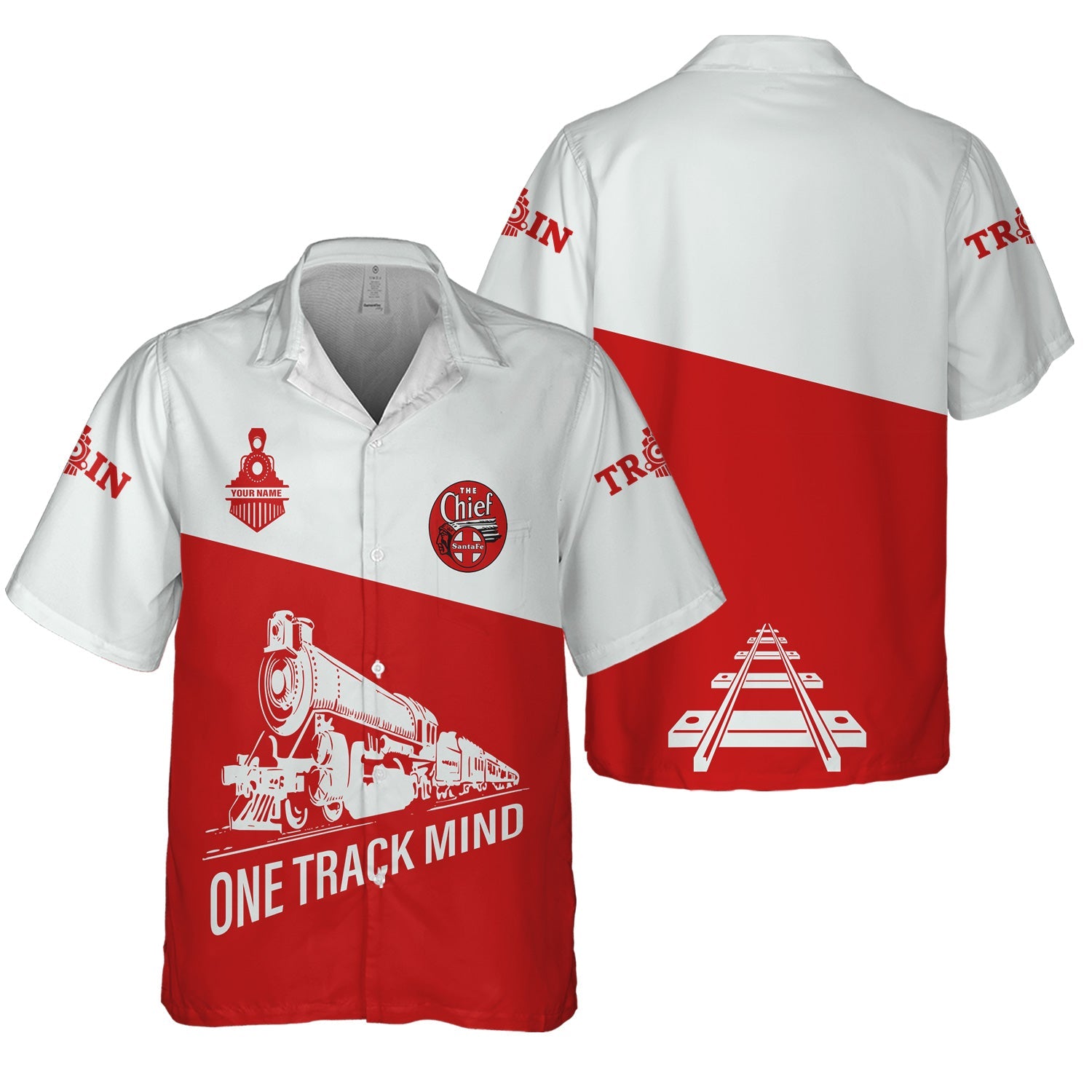 Railspirit Personalized The Chief Santa Fe Railroad Hawaiian Shirt One Track Mind Unisex Train Shirt Gift Idea For Train Lover