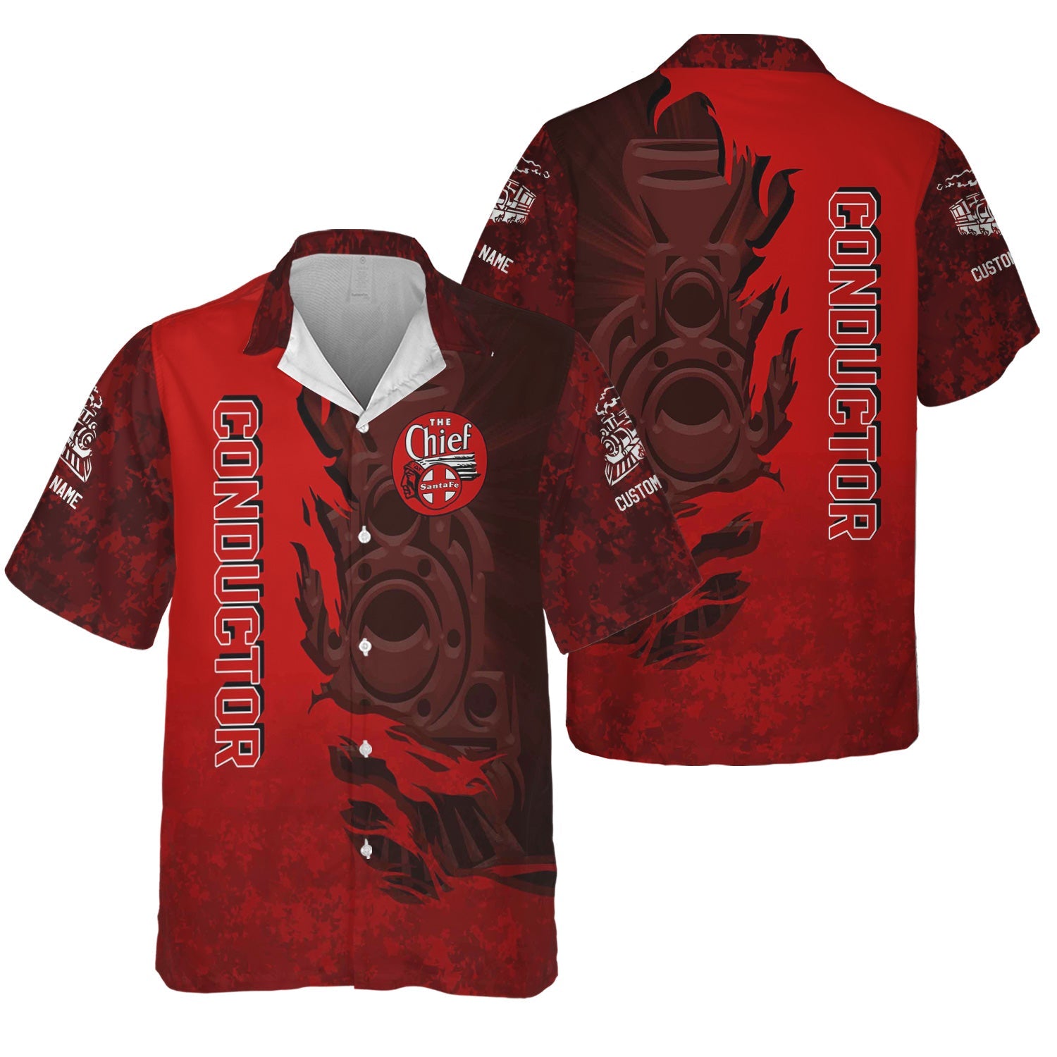 Railspirit Personalized The Chief Santa Fe Railroad Hawaiian Shirt Blazing Style with Custom Position Train Shirt