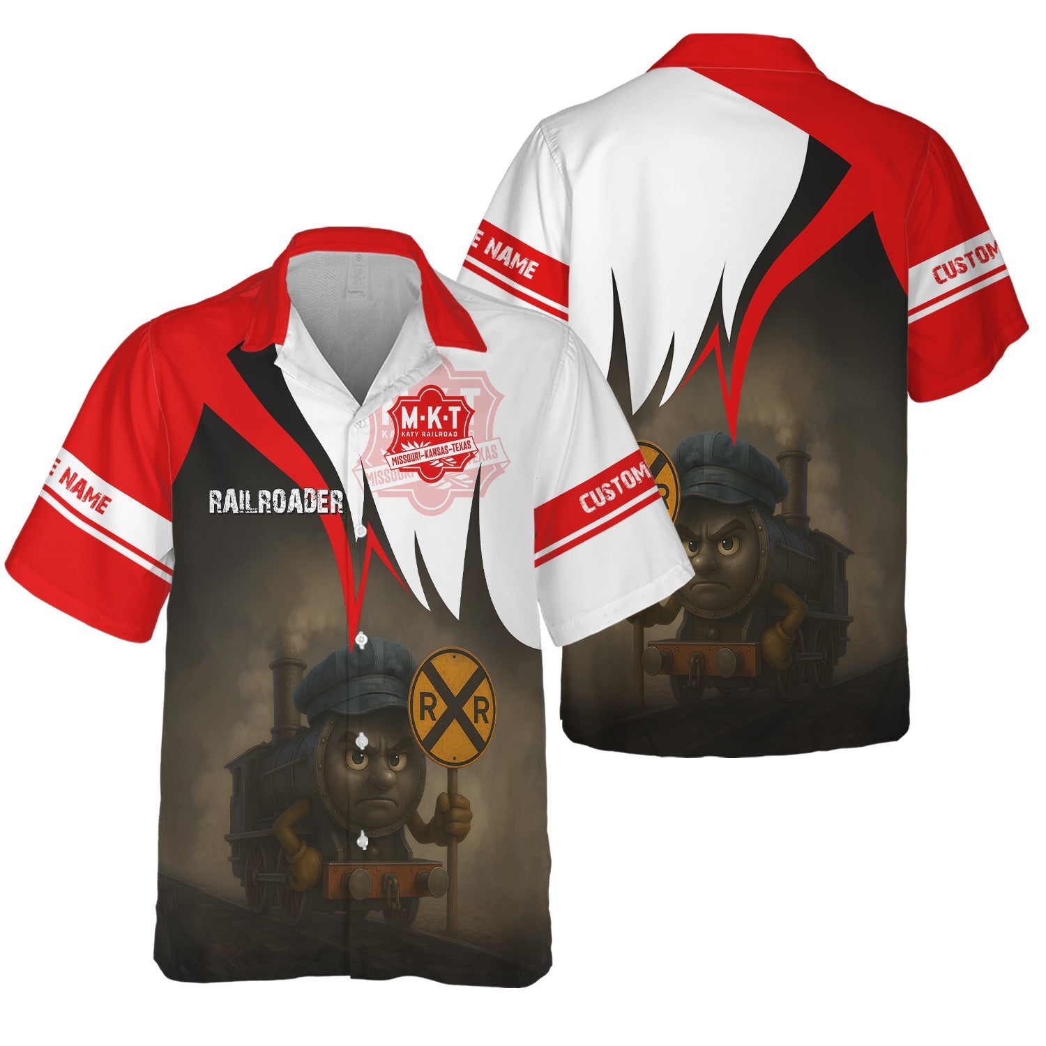 Railspirit Personalized Katy Railroad Hawaiian Shirt Angry Train Hawaiian Shirt Gift Idea For Train Lover