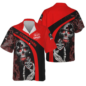 Railspirit Personalized Katy Railroad Hawaiian Shirt Flame Skull Design Train Shirt for Locomotive Fans