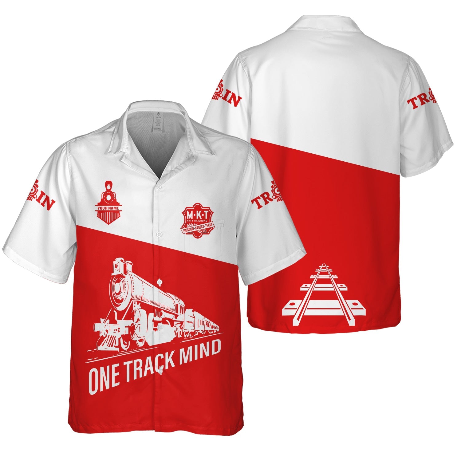 Railspirit Personalized Katy Railroad Hawaiian Shirt One Track Mind Unisex Train Shirt Gift Idea For Train Lover