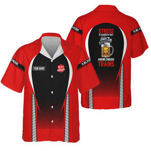 Railspirit  Personalized  Katy Railroad Hawaiian Shirt  Stress Is Caused By Not Having Enough Trains  Shirt All Over Print