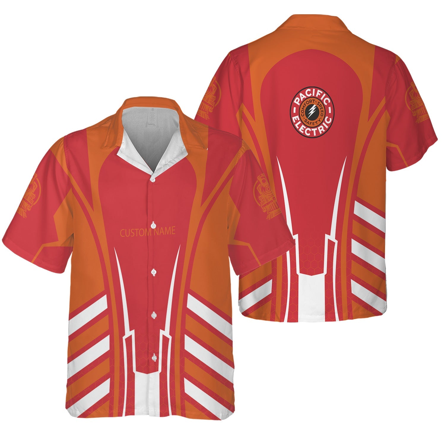 Railspirit Personalized Pacific Electric Railroad Hawaiian Shirt Striped Railroad Style Train Shirt All Over Print