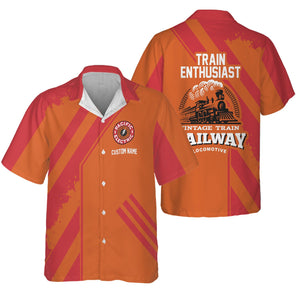 Railspirit Personalized Pacific Electric Railroad Hawaiian Shirt Locomotive Design Train Shirt for Train Enthusiast