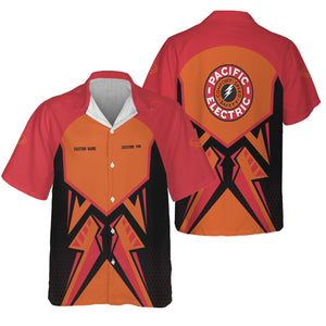 Railspirit Personalized Pacific Electric Railroad Hawaiian Shirt Vibriant Style with Custom Position Train Shirt