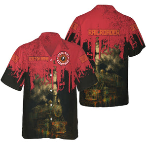 Railspirit Personalized Pacific Electric Railroad Hawaiian Shirt Vintage Train Art Style Shirt For Locomotive Fans
