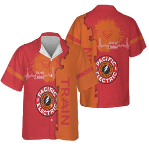 Railspirit Personalized Pacific Electric Railroad Hawaiian Shirt Engine Heartbeat and Track Love Style Shirt Gift Idea For Train Lovers