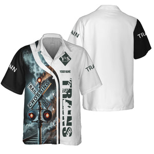 Railspirit Custom Name Youngstown & Southern Railroad Hawaiian Shirt Railroad Crossing Sign Printed Train Shirt