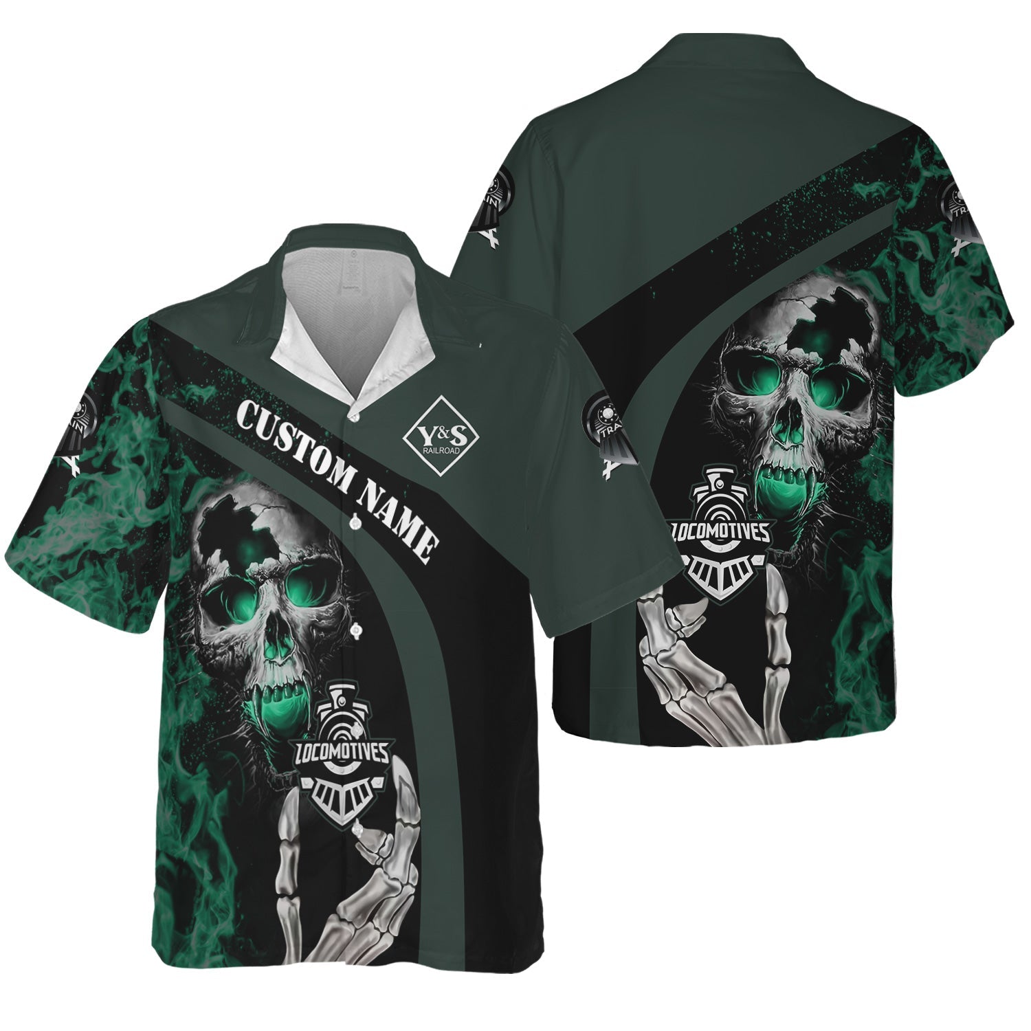 Railspirit Personalized Youngstown & Southern Railroad Hawaiian Shirt Flame Skull Design Train Shirt for Locomotive Fans