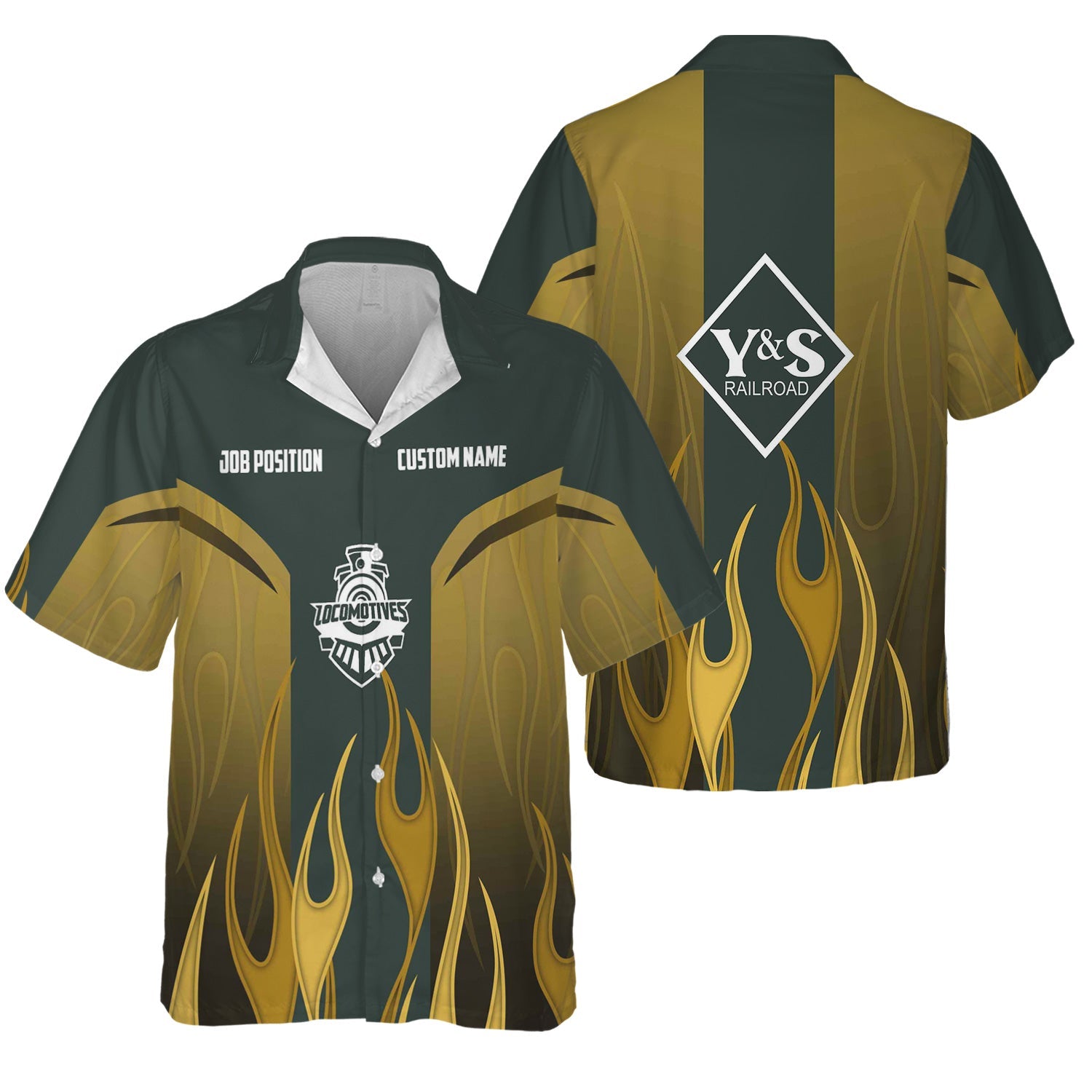 Railspirit Custom Name and Job Title Youngstown & Southern Railroad Hawaiian Shirt Flame Graphic Train Shirt For Rail Workers