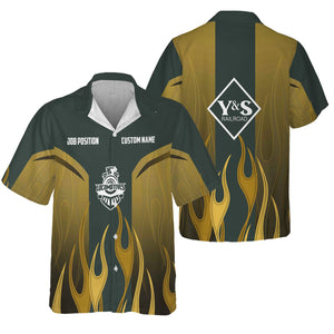 Railspirit Custom Name and Job Title Youngstown & Southern Railroad Hawaiian Shirt Flame Graphic Train Shirt For Rail Workers