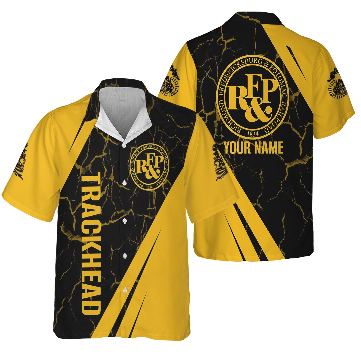 Railspirit Personalized Richmond, Fredericksburg And Potomac Railroad Hawaiian Shirt Crackle Texture Style Shirt For Trackhead
