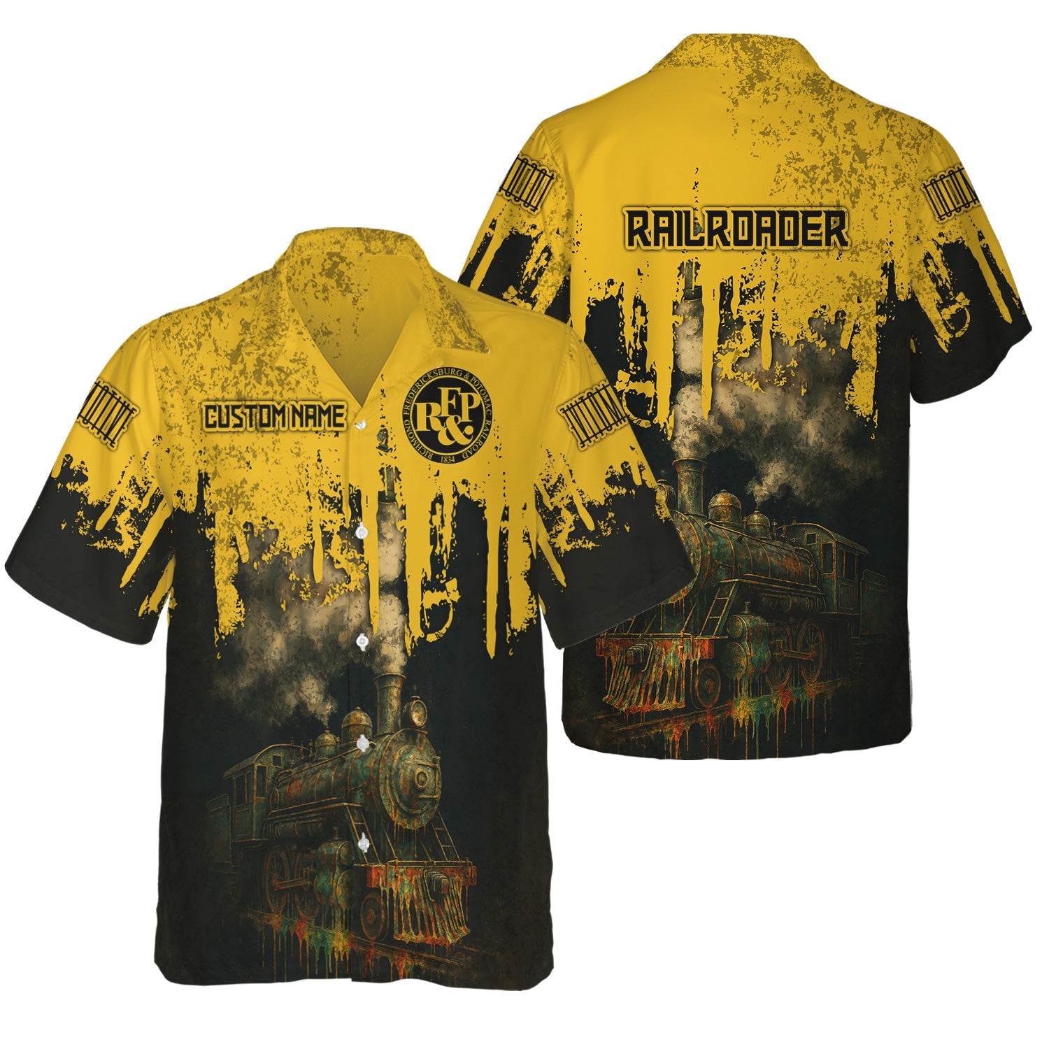 Railspirit Personalized Richmond, Fredericksburg And Potomac Railroad Hawaiian Shirt Vintage Train Art Style Shirt For Locomotive Fans