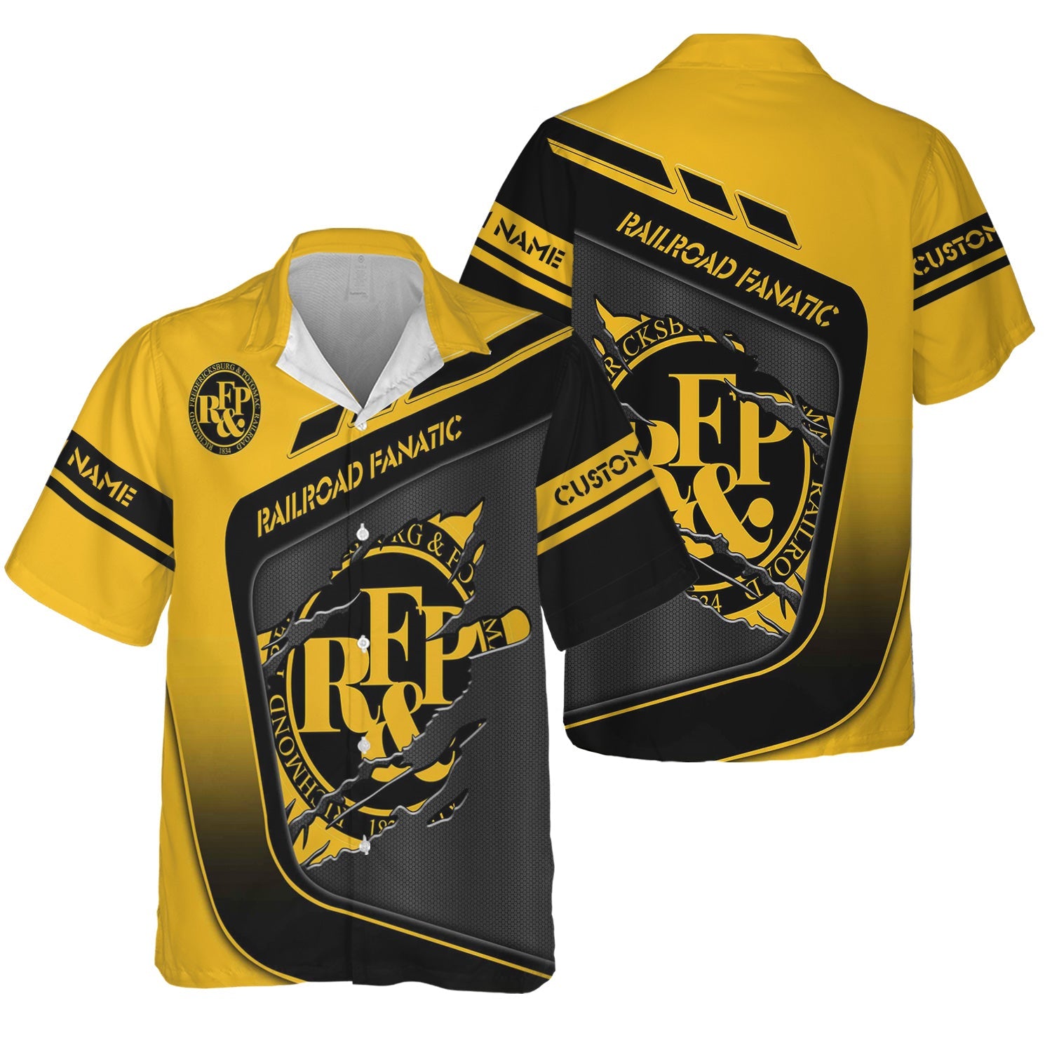 Railspirit Personalized Richmond, Fredericksburg And Potomac Railroad Hawaiian Shirt Ripped Texture Style Train Shirt For Railroad Fanatic