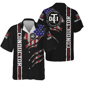 Railspirit Personalized Detroit Toledo And Ironton Railroad Hawaiian Shirt USA Flag Claw Art with Custom Job Train Shirt