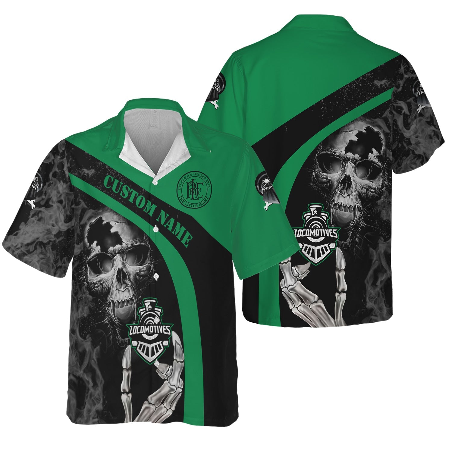 Railspirit Personalized Pittsburgh And Lake Erie Railroad Hawaiian Shirt Flame Skull Design Train Shirt for Locomotive Fans