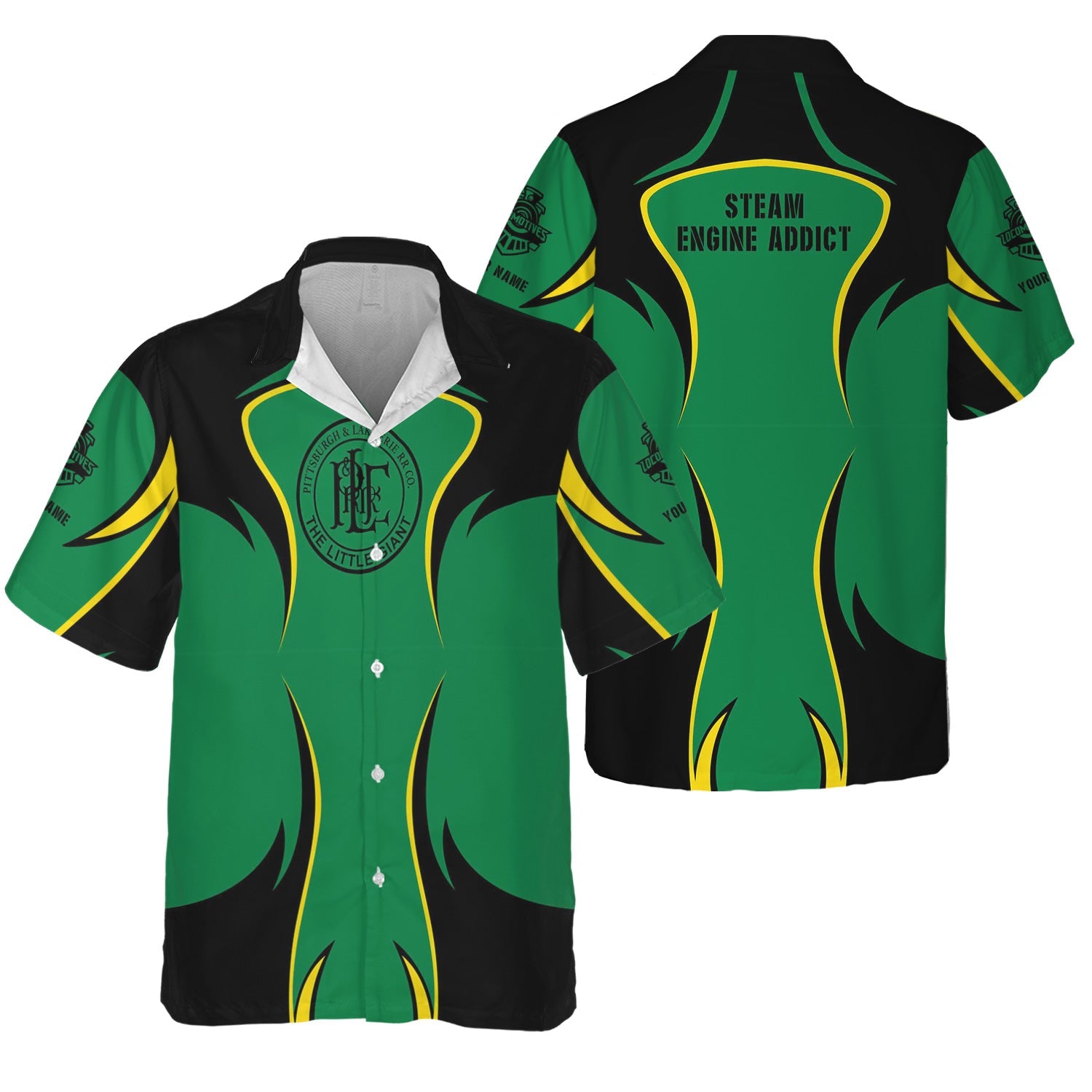 Railspirit Personalized Pittsburgh And Lake Erie Railroad Hawaiian Shirt Distinctive Flame Style Shirt For Steam Engine Addict