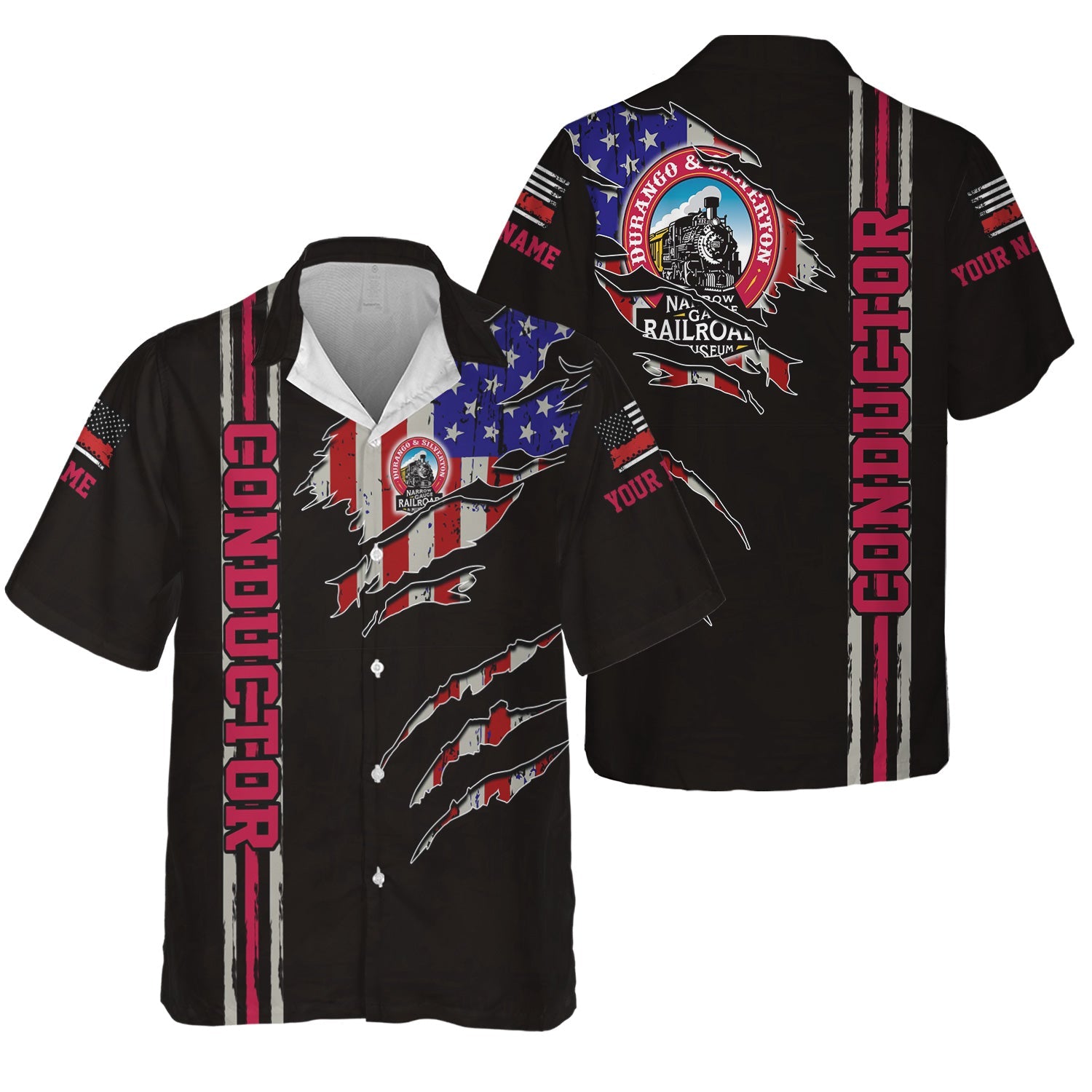 Railspirit Personalized Durango And Silverton Narrow Gauge Railroad Hawaiian Shirt USA Flag Claw Art with Custom Job Train Shirt