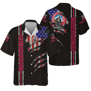Railspirit Personalized Durango And Silverton Narrow Gauge Railroad Hawaiian Shirt USA Flag Claw Art with Custom Job Train Shirt
