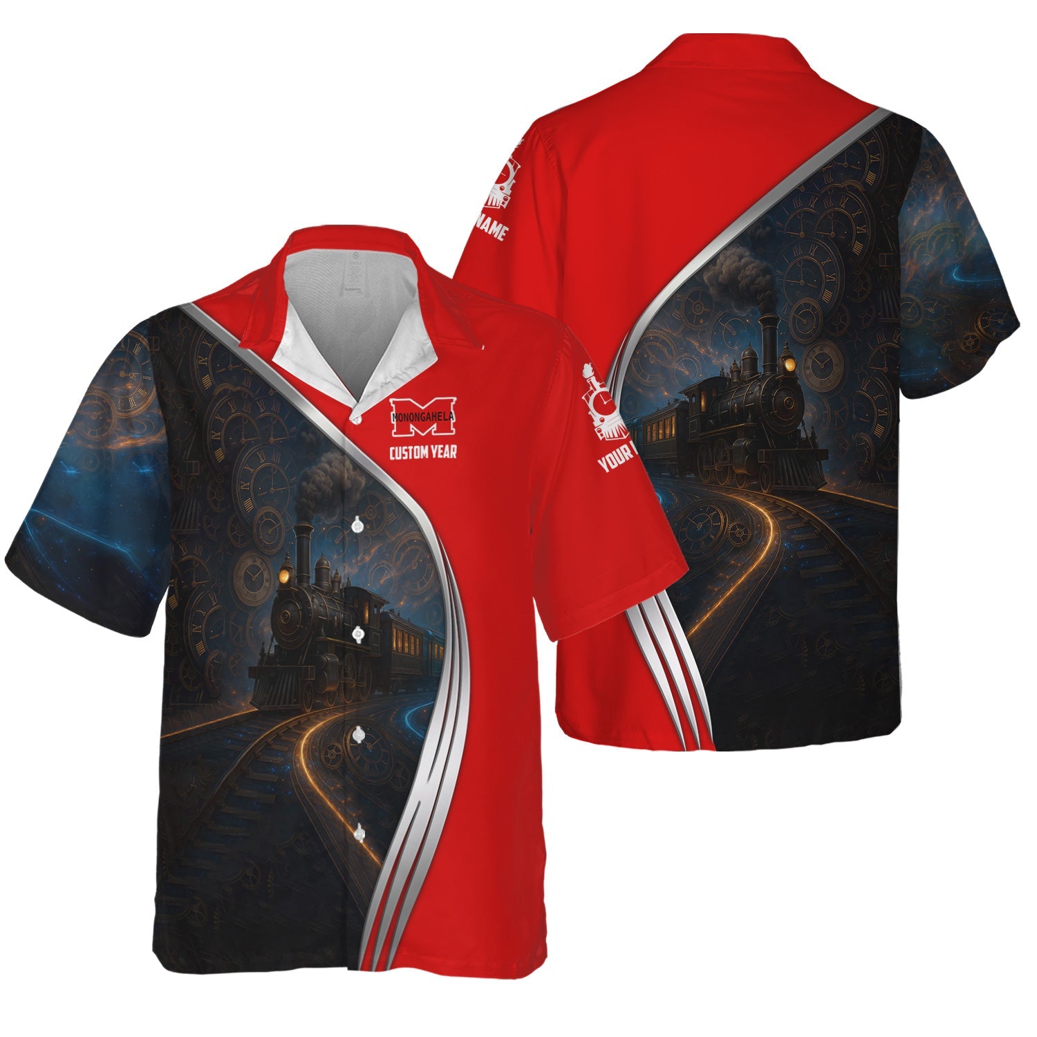 Railspirit Personalized Monongahela Railroad Hawaiian Shirt Steampunk Locomotive with Custom Year Train Shirt