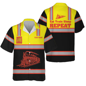 Railspirit Custom Name Strasburg Railroad Hawaiian Shirt Eat Train Sleep Repeat Printed Train Shirt