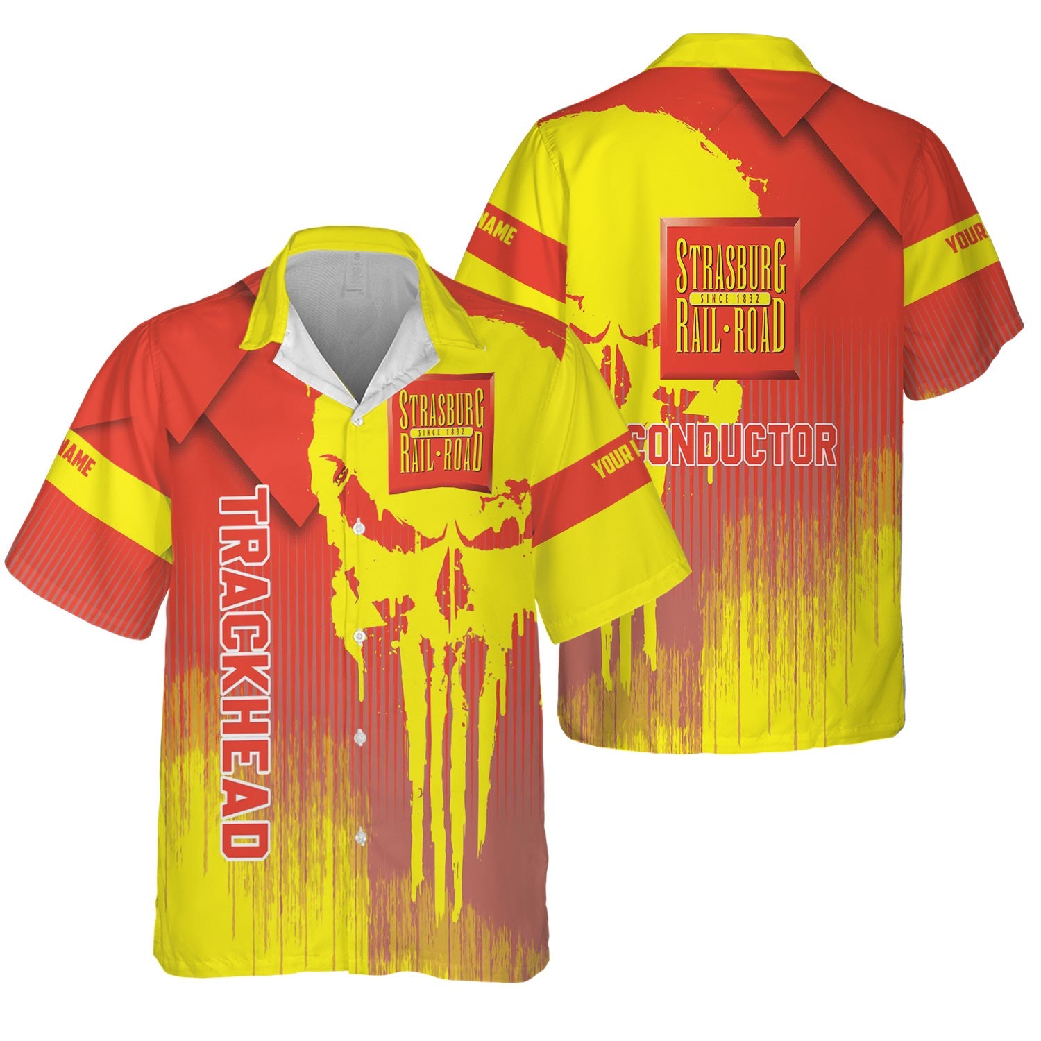 Railspirit Personalized Strasburg Railroad Hawaiian Shirt Skull Design with Custom Job Train Shirt for Trackhead Crew