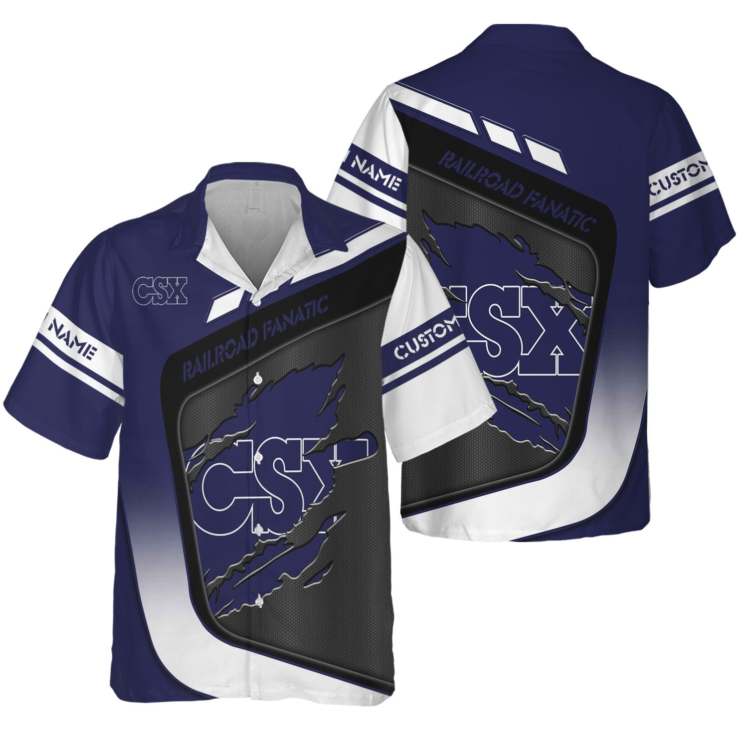 Railspirit Personalized CSX Transportation Railroad Hawaiian Shirt Ripped Texture Style Train Shirt For Railroad Fanatic