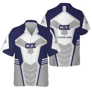 Railspirit Personalized CSX Transportation Railroad Hawaiian Shirt Engine-Inspired Style Train Shirt for Railroad Fanatic